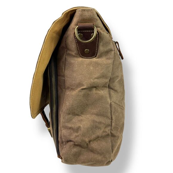 Vintage Style Waxed Canvas Brown Leather Rugged Briefcase Messenger Shoulder Bag - Picture 8 of 16